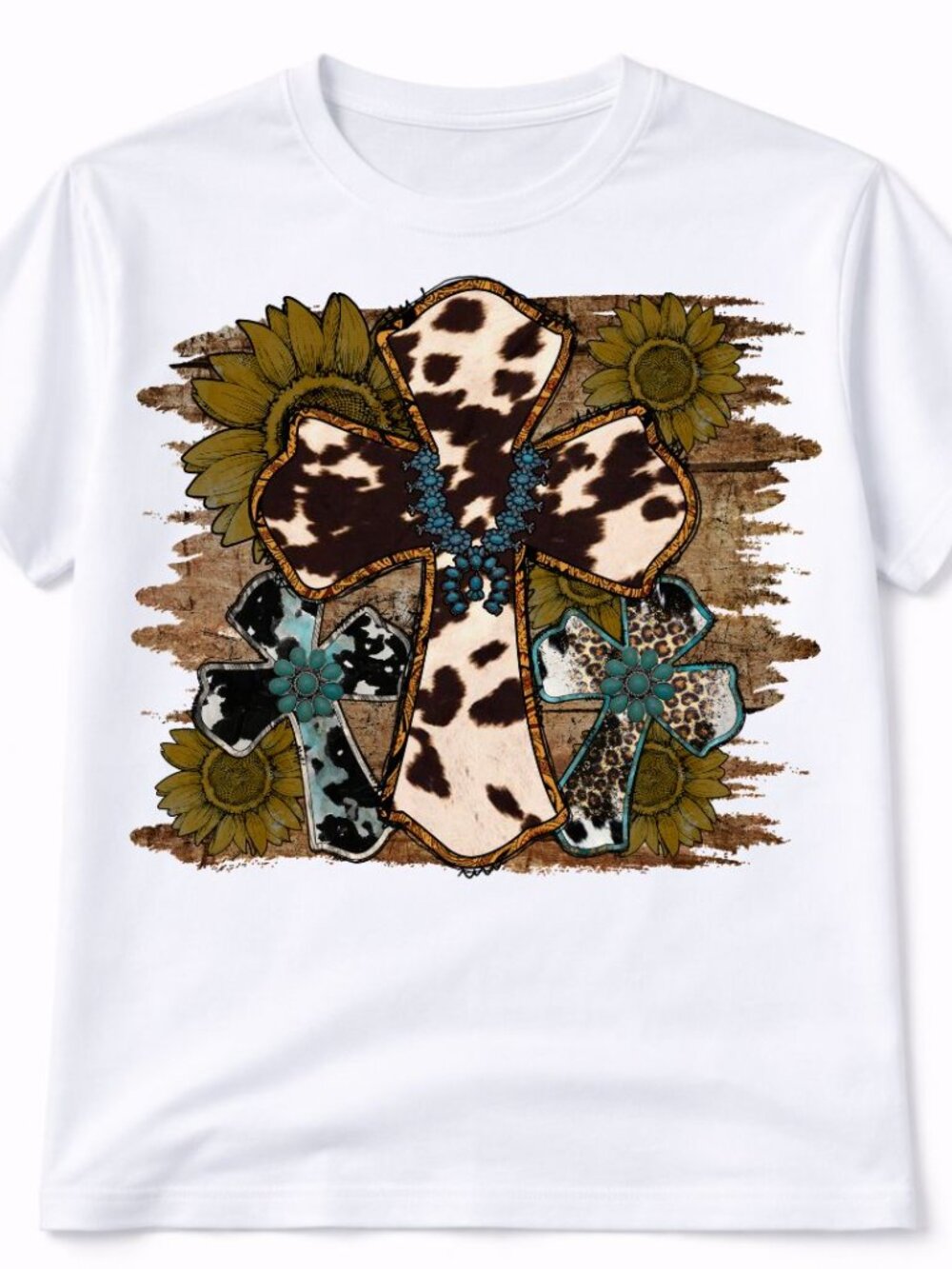 Cow Print Western Cross Graphic T Shirt Trendy Boutique Style Tee Womens White